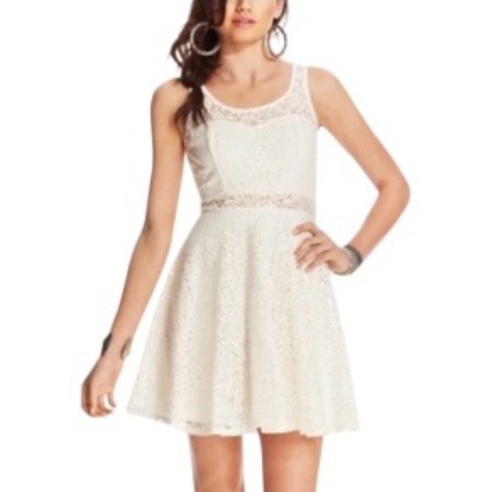 American Rag Cie Elegant White Lace Illusion Cotton Blend Mini Dress M